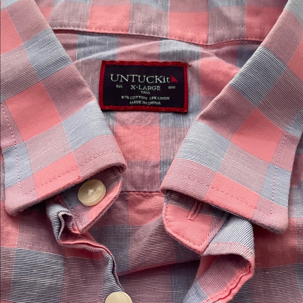 UNTUCKit Men's Casual Pink and Gray Checkered Shirt